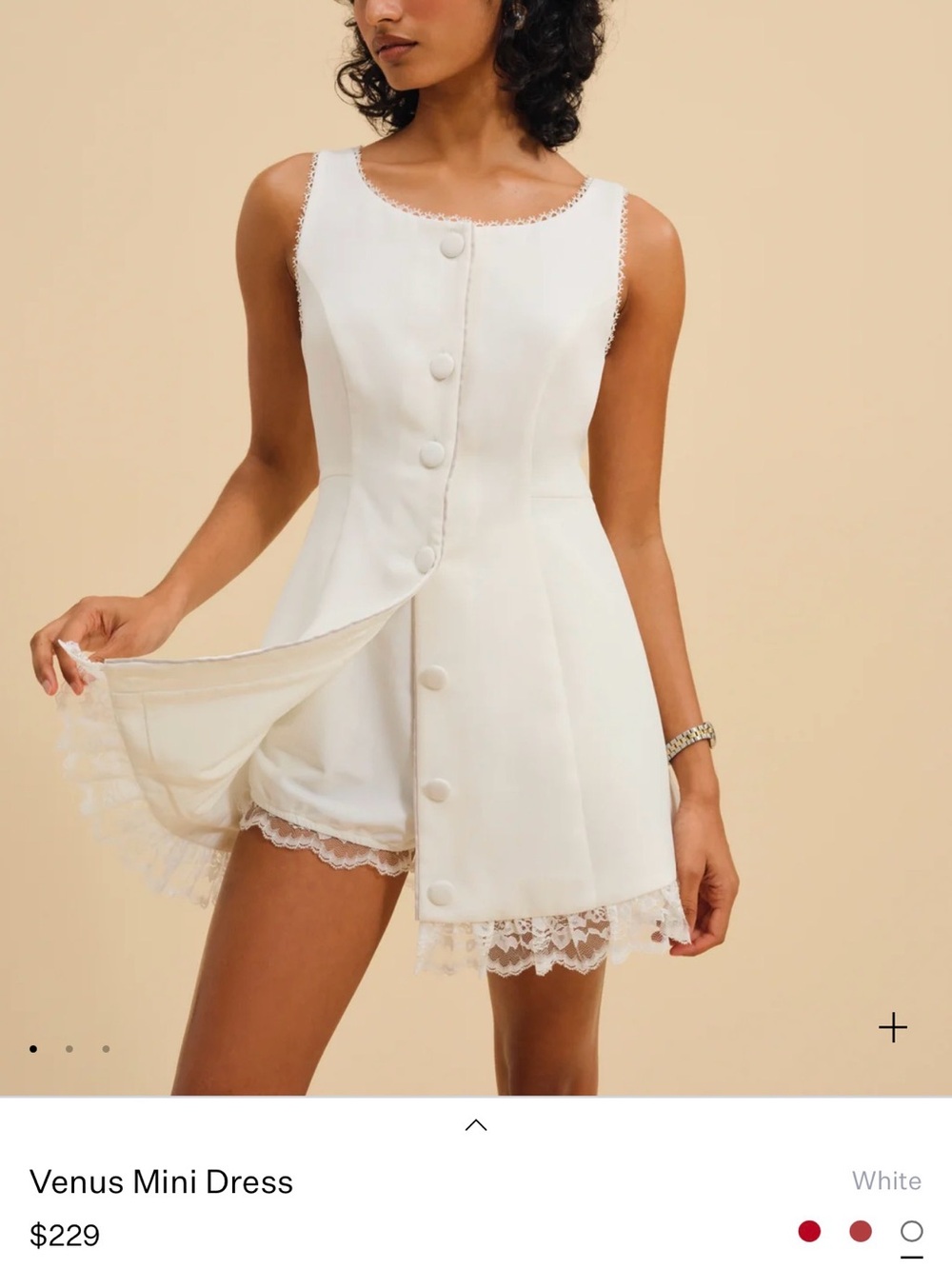 For Love And Lemons White Lace-Trim Button Mini Dress - Picture 9 of 9